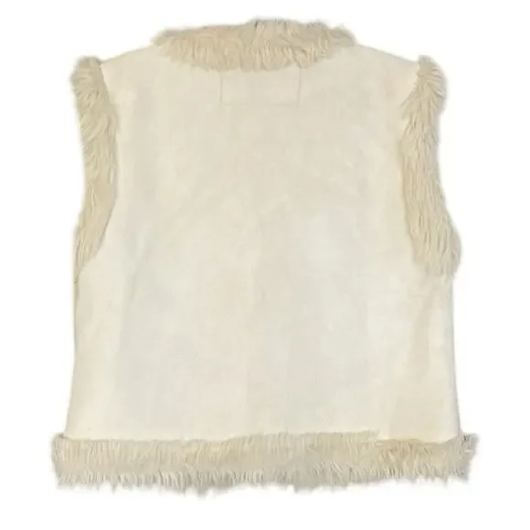 Vintage Rave Y2K Faux Suede and Shearling Embroidered Embellished Cream Vest XL - Picture 3 of 7
